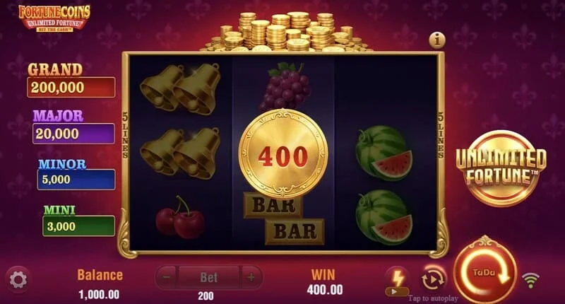 Fortune Coins Unlimited Fortune - Round di monete Lock & Respin con le monete tenute